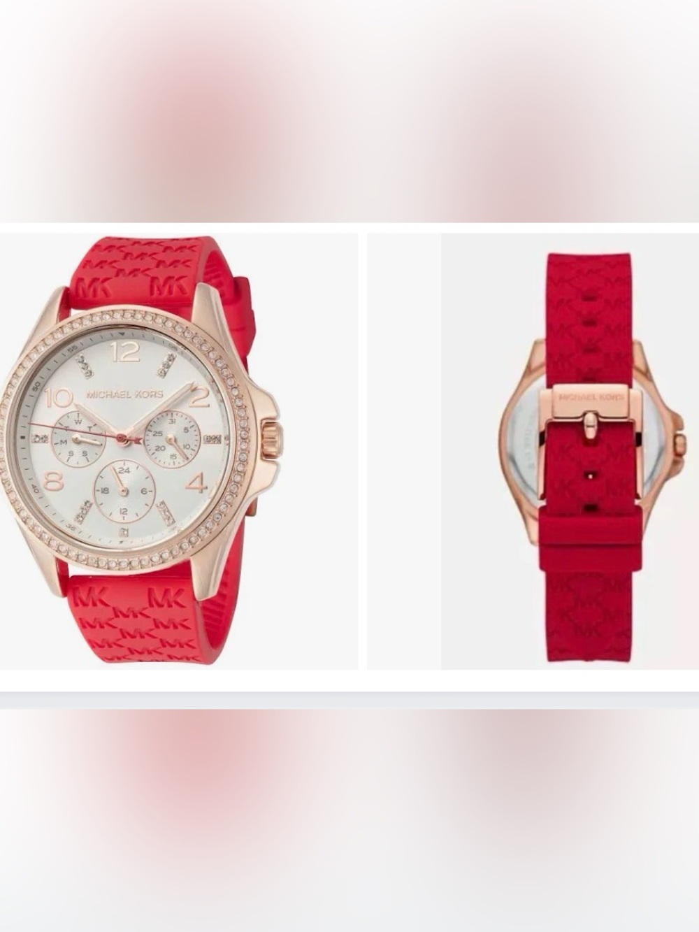 Michael Kors Red Silicone Rubber and Rose Gold Tone with Crystal Watch